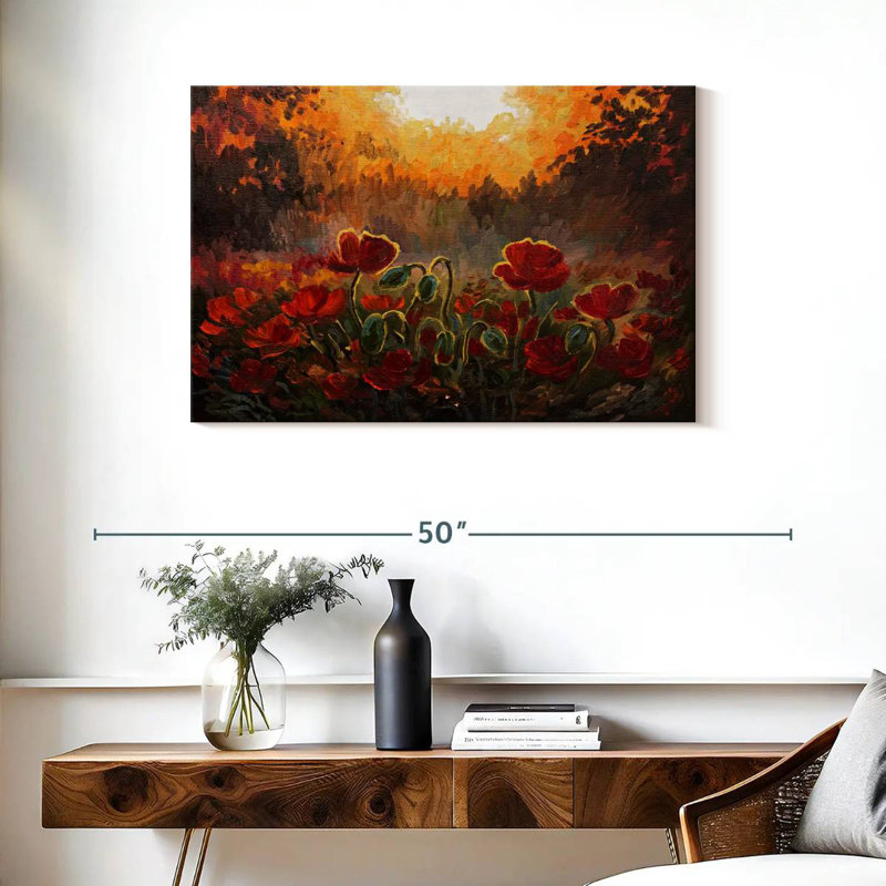 Coquelicots rouges dans les bois, H 24 po x l 36 po
