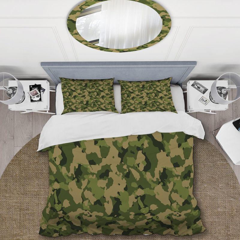 Green Woodland Camouflage Polyester Camouflage Duvet Cover