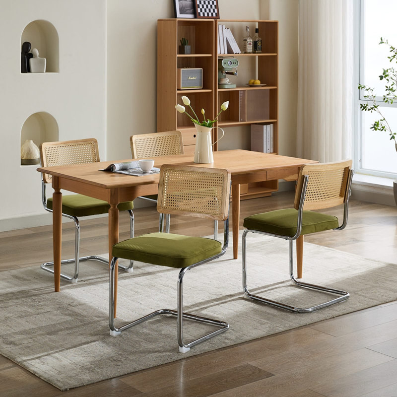 Ensemble de chaises de salle à manger Mid-Century modernes en velours, olive  green