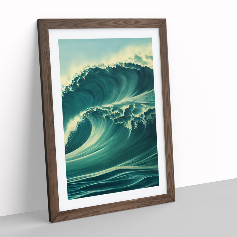 Ocean Wave No.5 - Single Picture Frame Painting, 34cm H x 25cm W x 2cm D, Walnut Framed