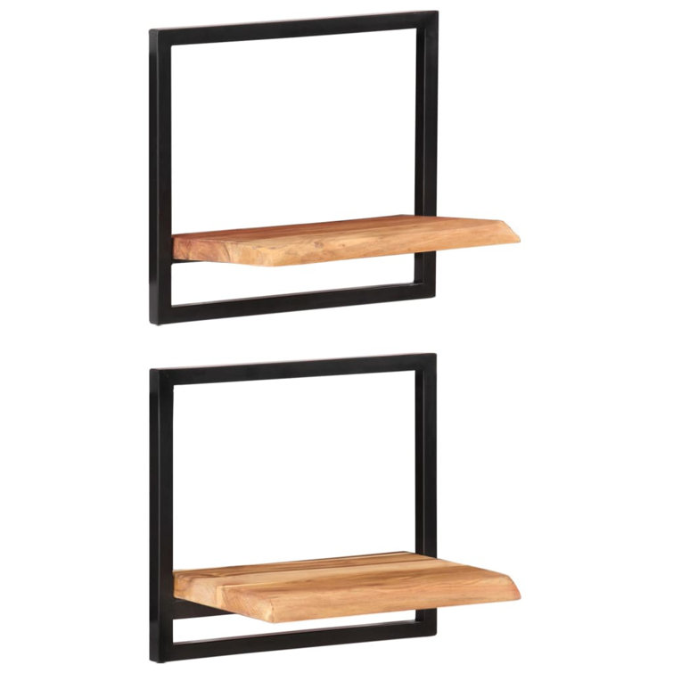 Honey Can Do Set of Two Floating Decorative Metal and Wood Wall Shelves