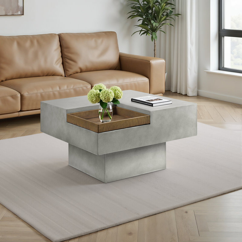 Table basse à piédestal Kailano, H 17,45 po x l 32,45 po x P 32,45 po, Gris