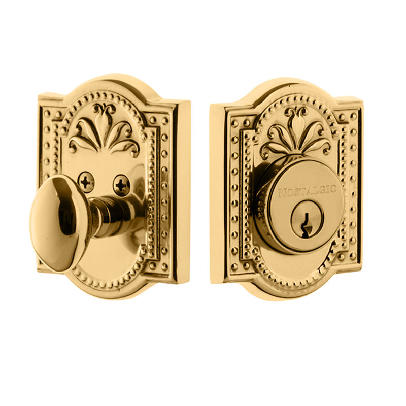Nostalgic Warehouse Meadows Plate Single Cylinder Deadbolt, Unlacquered Brass