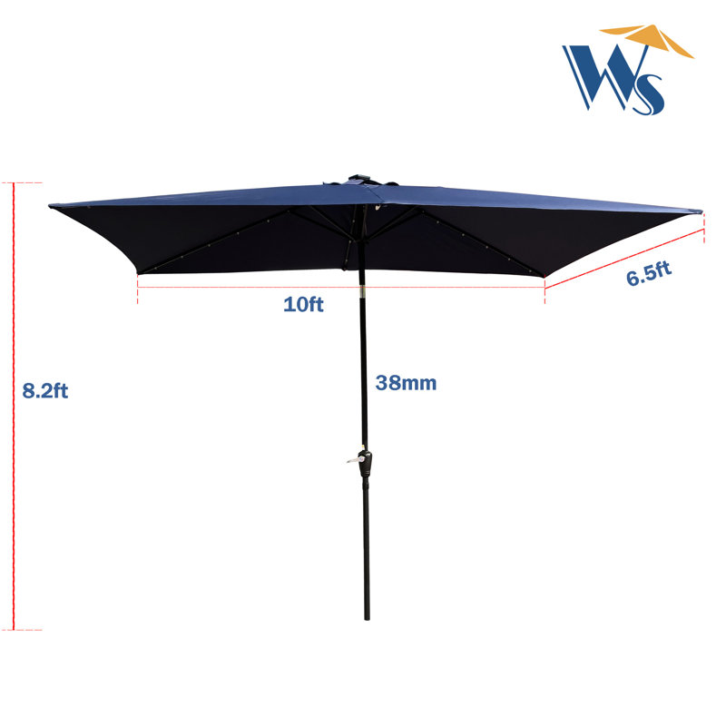 Parasol de terrasse rectangulaire à énergie solaire - 10 x 6,5 pi, bleu marine 10 x 6,5 pi avec lumières solaires,, Navy Blue
