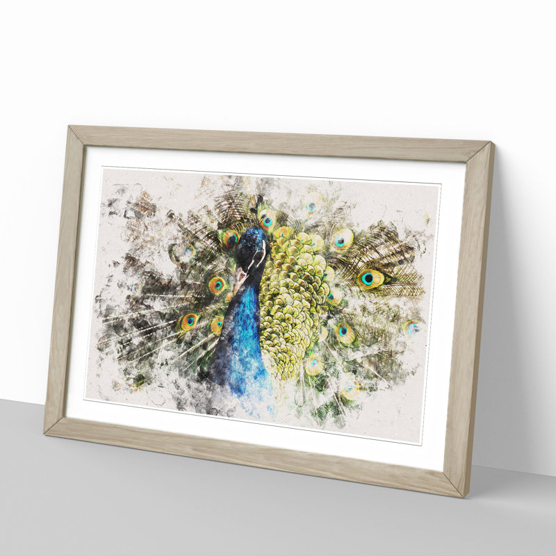 Peacock Vol.2 - Picture Frame Graphic Art, Oak Framed, 65cm H x 90cm W x 2cm D