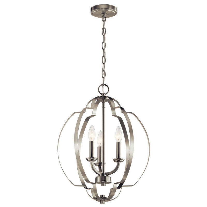 3 - Light Dimmable Globe Chandelier, Brushed Nickel