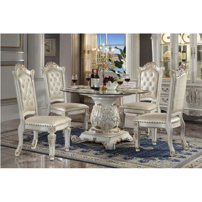 54" Vendome Round Round Dining Table w/Pedestal Base, Antique Pearl Finish