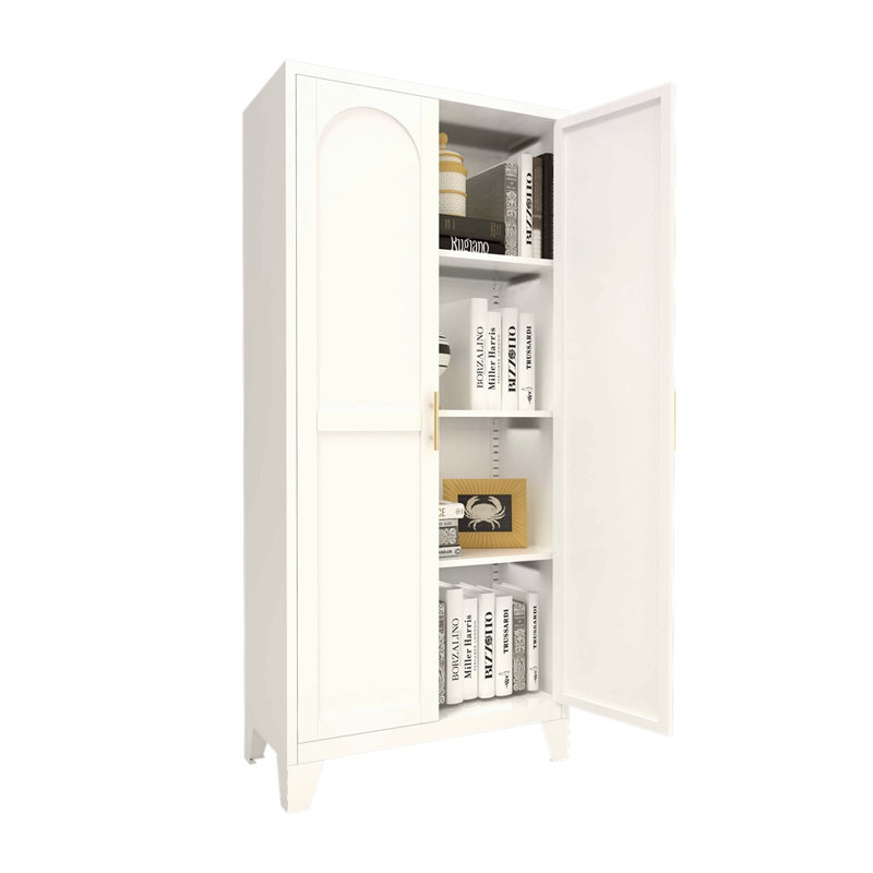 Armoire de rangement 61 po à 2 portes galbées, armoire de rangement en métal avec portes et tablettes réglables, pour chambre à coucher, salon