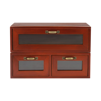 2 Pack Stackable Wooden Desktop Storage Drawer Organizers with 3 Drawers Retro Tabletop Cabinet with Acrylic Visible Window for Cosmetics Jewelry Office Small Supplies