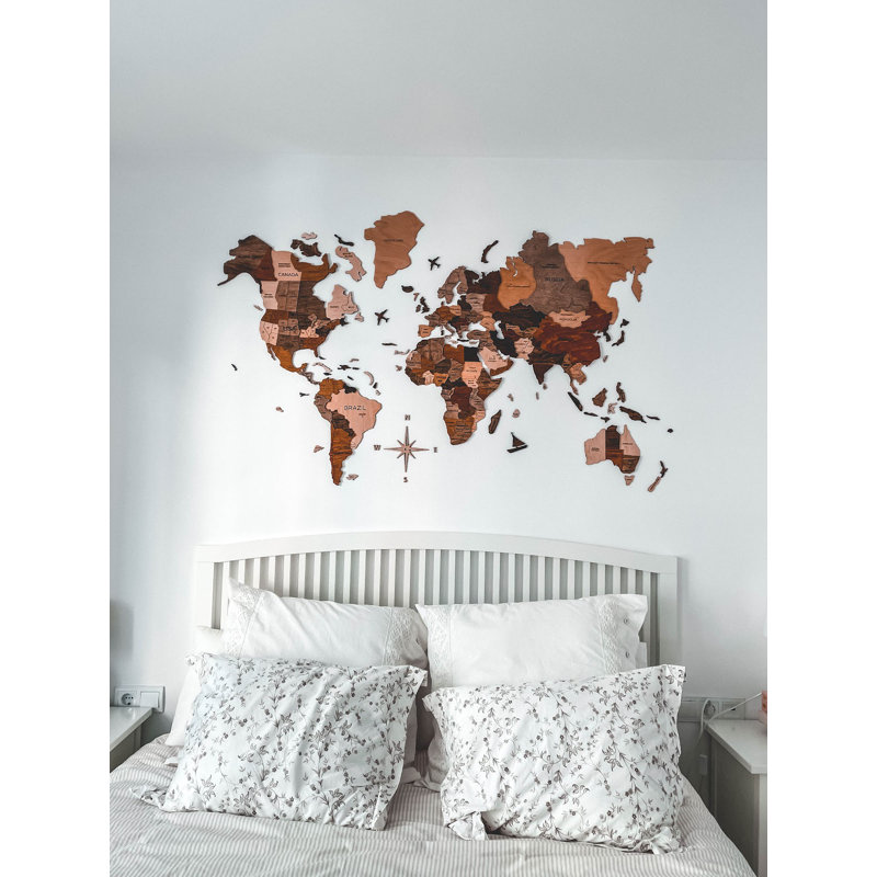 3D Wooden World Map Multicolor