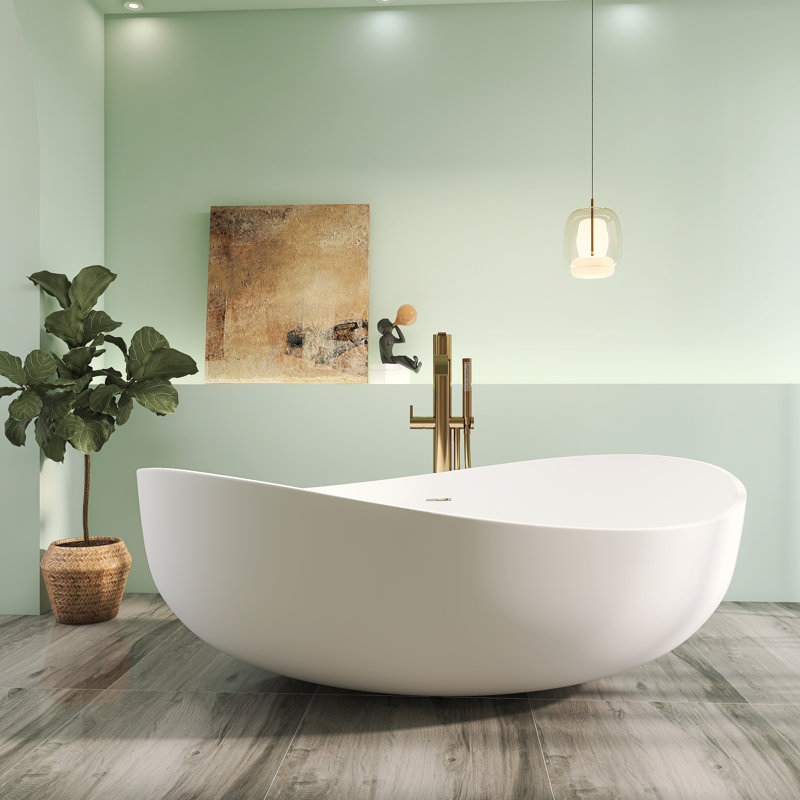 71'' Wavy Freestanding Tub Solid Surface Freestanding Soaking Bathtub