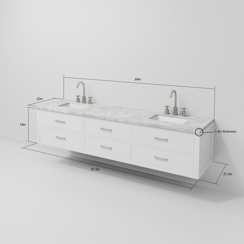 Meuble-lavabo double l 84 po x P 22 po Castor, Blanc