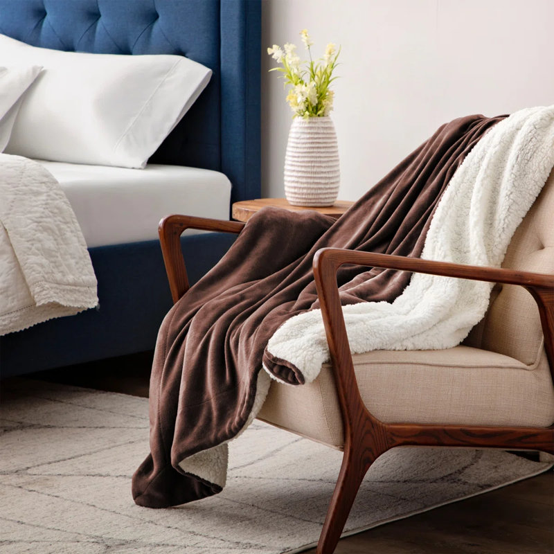 Reversible Soft Sherpa Fleece Fur Thick Dual Sided Blanket Throw, 150cm x 200cm, Coffee