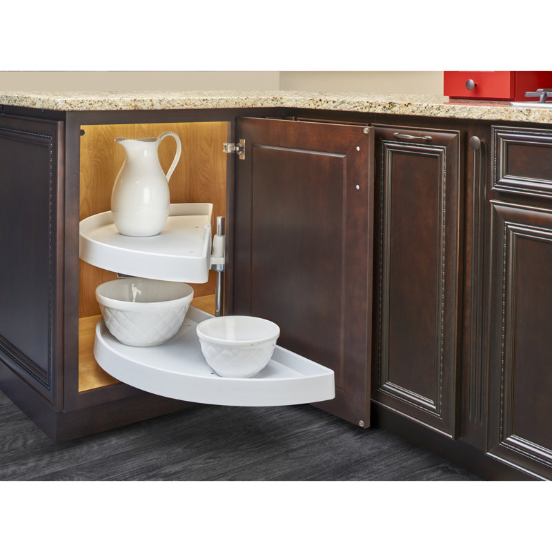Rev-A-Shelf Polymer Half-Moon Pivot and Slide 2-Shelf Lazy Susan Organizer for Blind Corner Cabinets, 31.4375" W, White