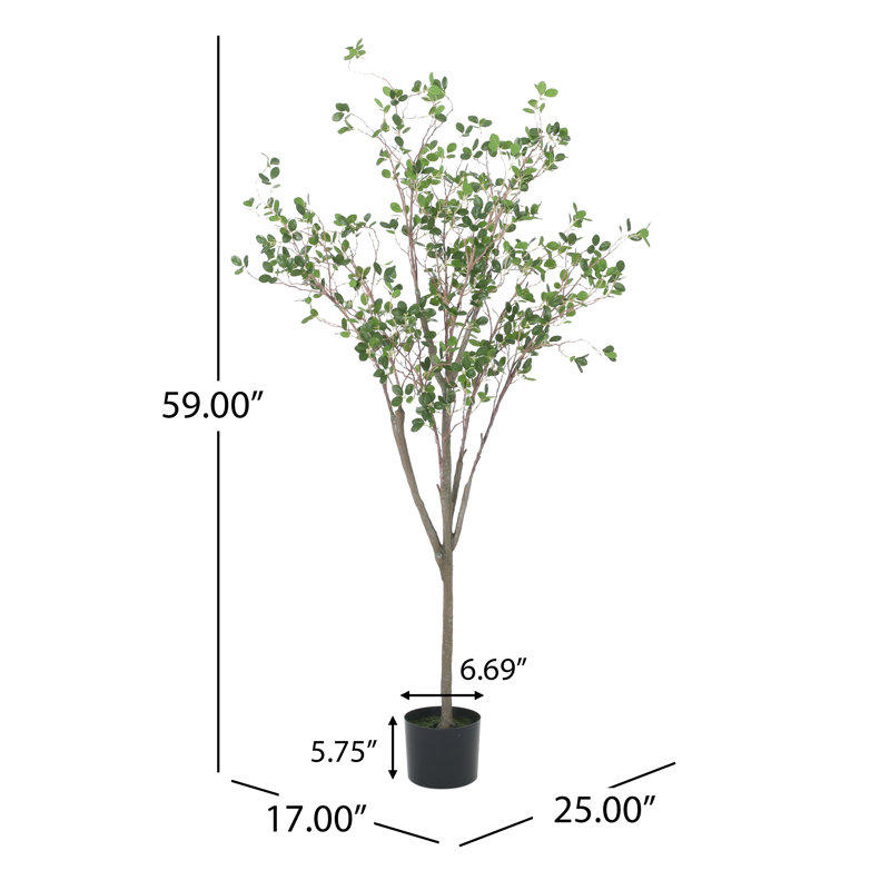 Faux Eucalyptus Tree in Pot, 59" H x 25" W x 17" D