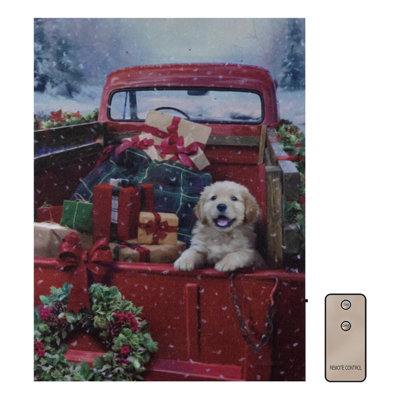 Art mural à piles avec éclairage - Chiot de Noël