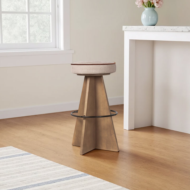 Vega Swivel Stool, Bar Stool (31" Seat Height), White, Brown