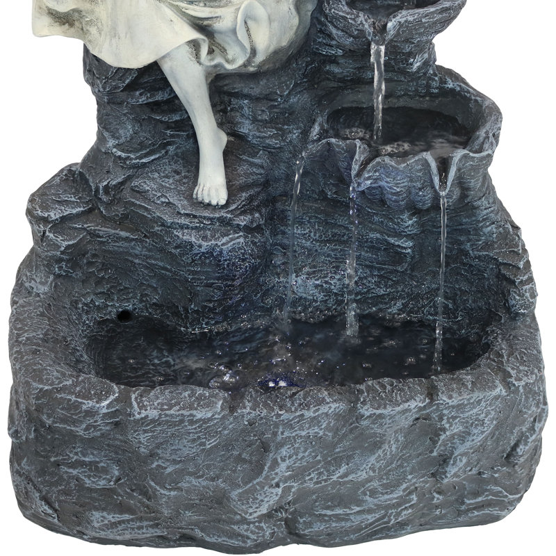 Angel Falls Gray Polyresin Solar Water Fountain with LED Light