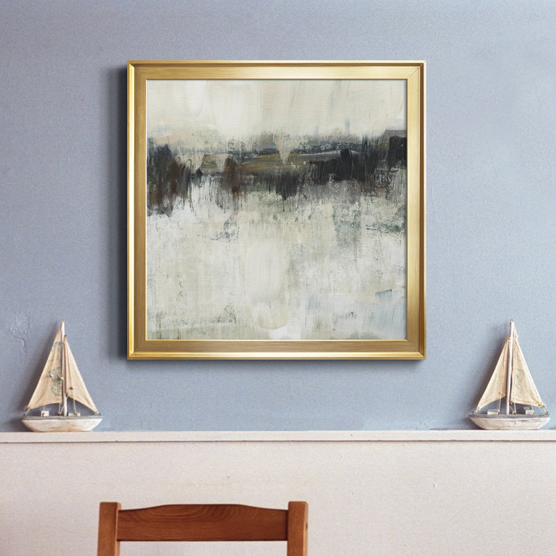 «Neutral Horizon Line I», reproduction encadrée de qualité supérieure - prête à être accrochée, Toile avec cadre doré
