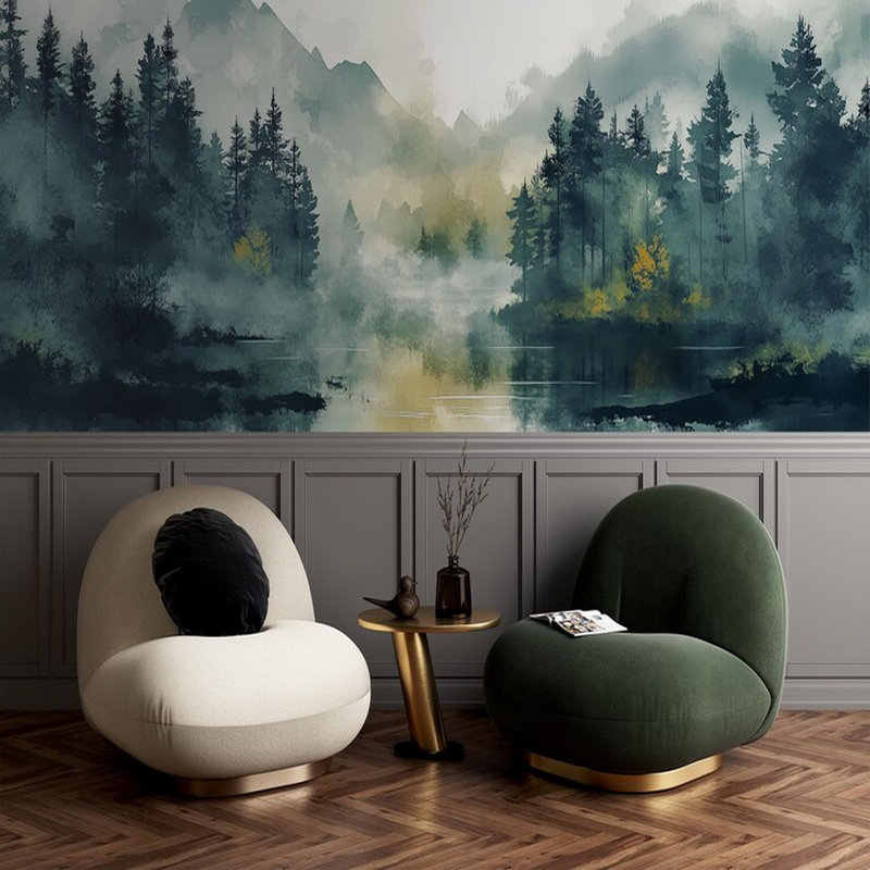 Paysage de lac Misty Mountain Forest, L 108 po x l 160 po