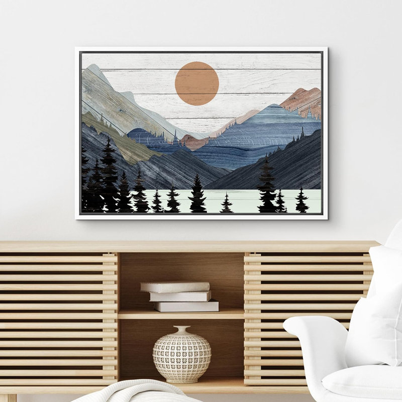 «Western Wood Effect Landscape Blue Mountain Pine Forest Nature Abstract Farmhouse Wall Decor Room», reproduction d'art sur toile