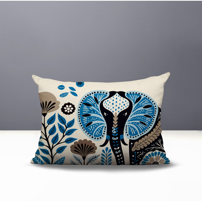Coussin lombaire réversible intérieur / extérieur Issa Elephant, Rectangulaire H 14 po x l 20 po, Turquoise