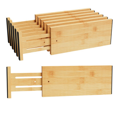 6-Pack Bamboo Dresser Drawer Dividers, Adjustable Expandable Drawer Organizers for Clothing and Dresser Storage
