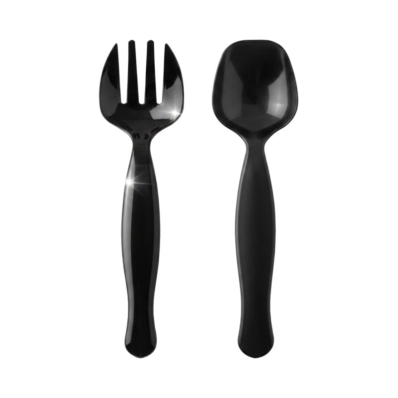 Ensemble de couverts de service jetables en plastique noir - 150 paires