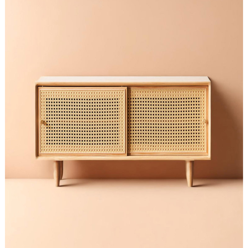 Armoire à chaussures minimaliste en rotin de bois massif, H 17,72 po x l 31,5 po x P 13,78 po, Bois naturel
