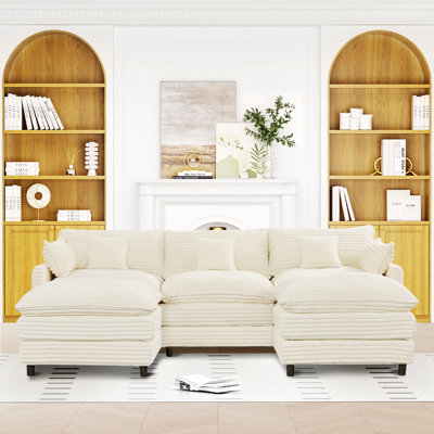U-Shaped Sofa With Console, USB Charging For Living Room