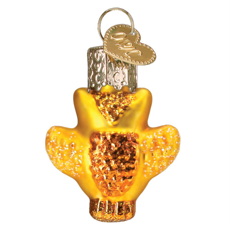 Mini Golden Glass Halloween Owl Ornament with Glitter Accents