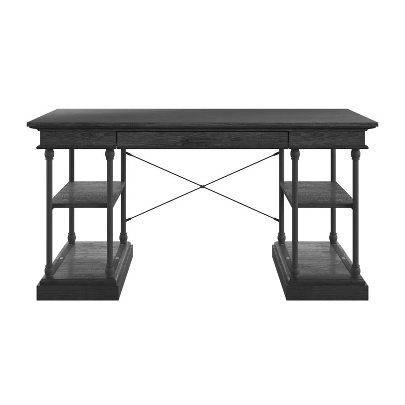 Bureau en bois massif Kyler, Noir