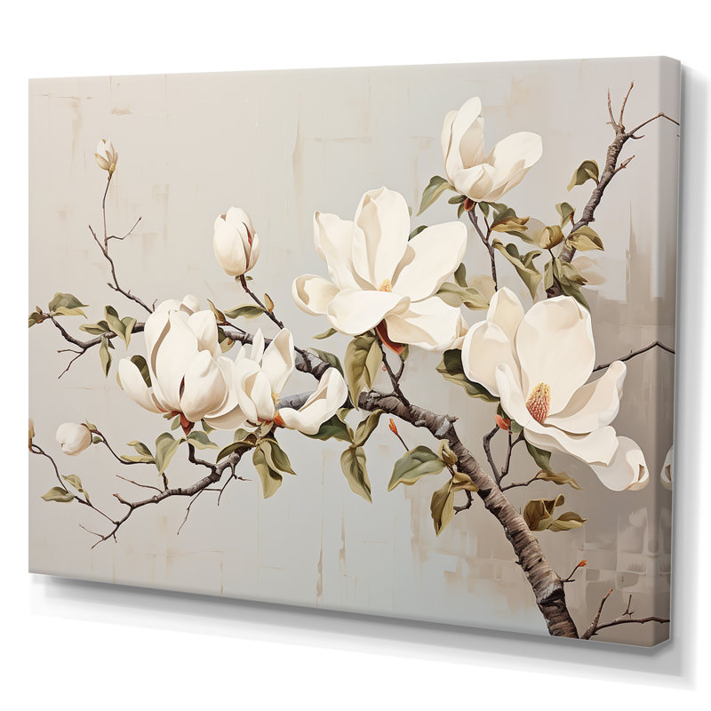 «Magnolias fleur beige II» sur toile imprimée, H 34 po x l 44 po x P 1,5 po, Toile tendue