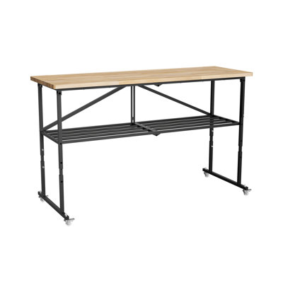 Smartfold Heavy-Duty Folding Butcher-Block Workbench- Portable Wood-Top Utility Table W/ Locking Casters & Quick-Collapse Steel Frame