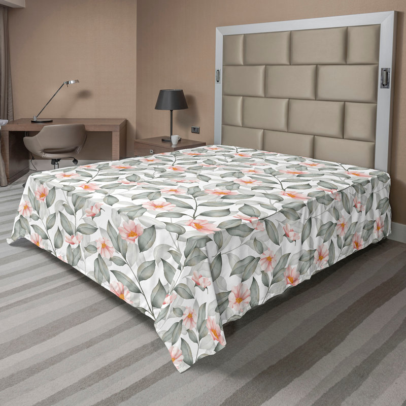 Ambesonne Flowers Flat Sheet Nostalgia Farmhouse, Dark Sea Green Blush