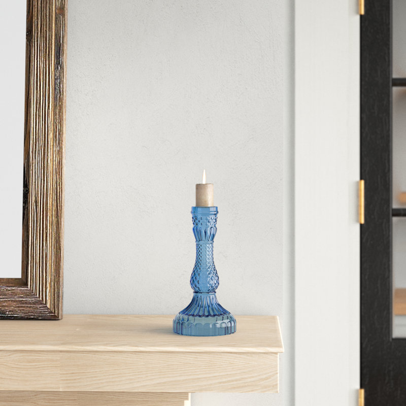 Eliana Samira Glass Tabletop Candlestick, Blue