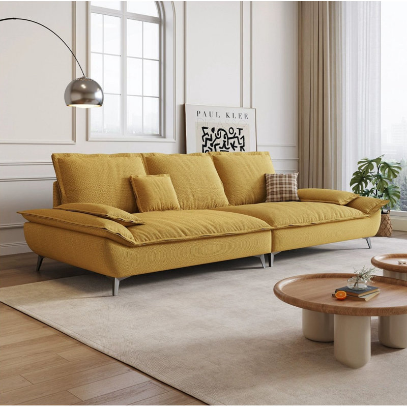Canapé de loisirs moderne en tissu simple, H 38,6 po x l 122,05 po x P 37,4 po , Jaune, 4