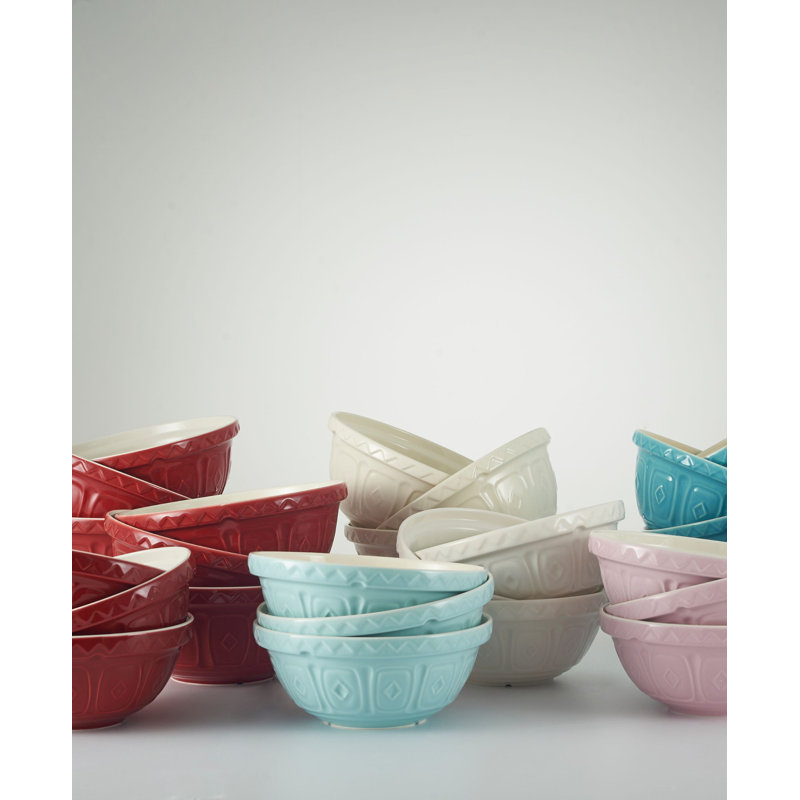 Turquoise Ceramic Mixing Bowl with Patterned Exterior, 14"