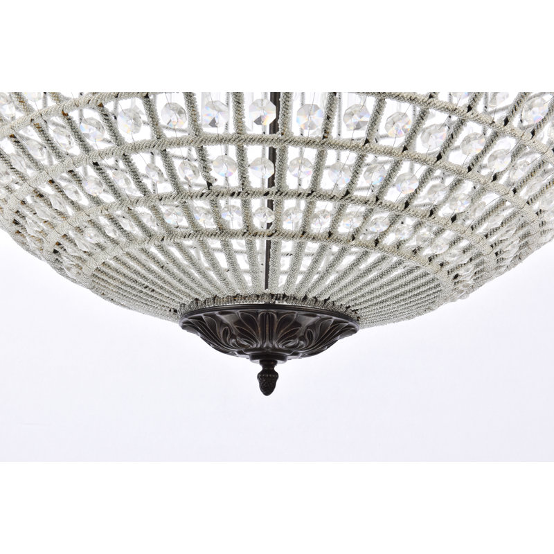 Lustre sphérique unique à 8 lumières avec détails en cristal Rola, Bronze foncé