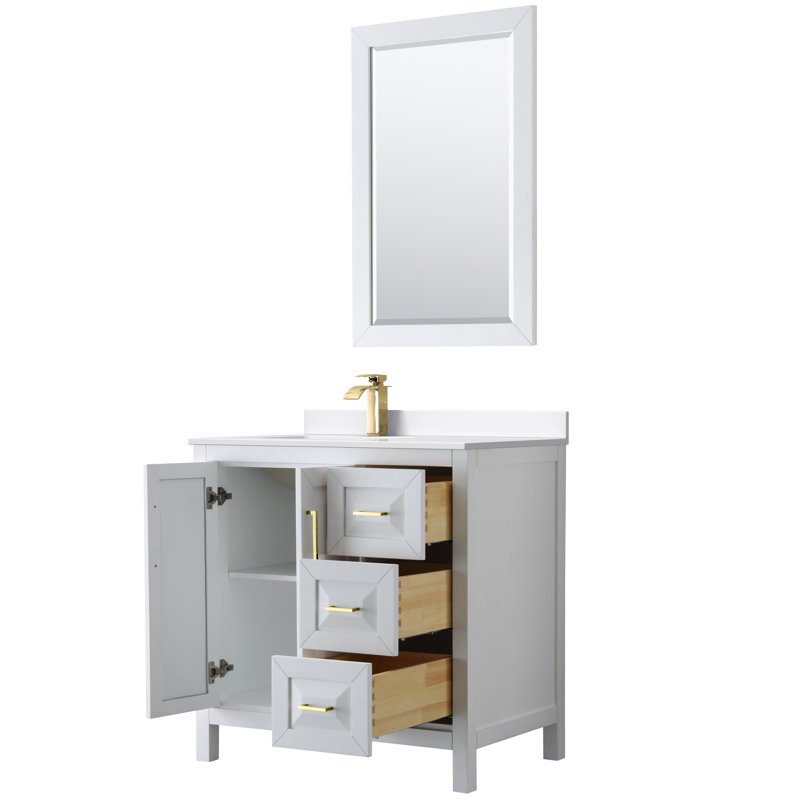 Daria 36'' W Single Vanity, White Cultured Marble, Matte Black, Dark Gray