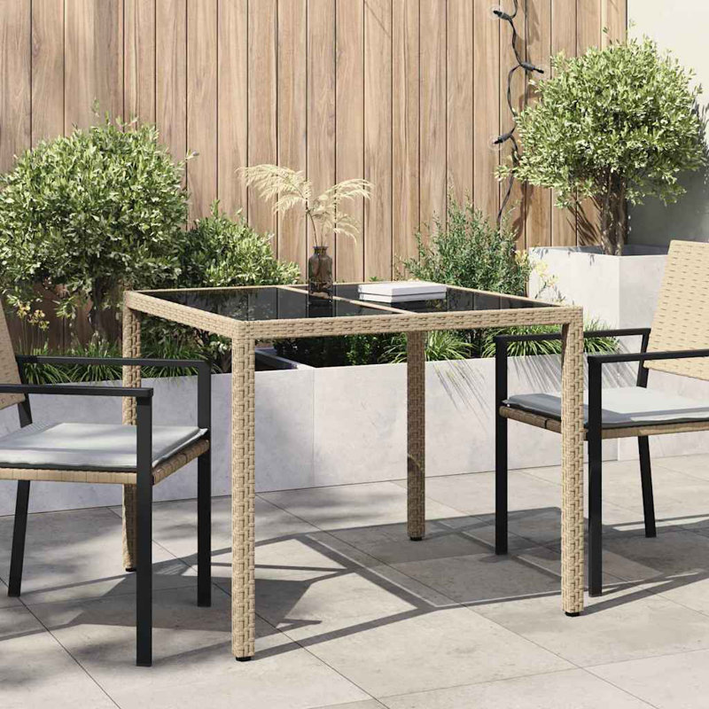 Table de salle à manger de jardin 35,4 po en rotin de polyester, Blanc, H 29,5 po x L 35,4 po x l 35,4 po