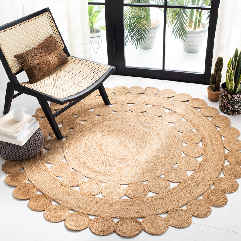 Casella Natural Fiber Flat Weave Jute Solid Color Rug, Round 4'