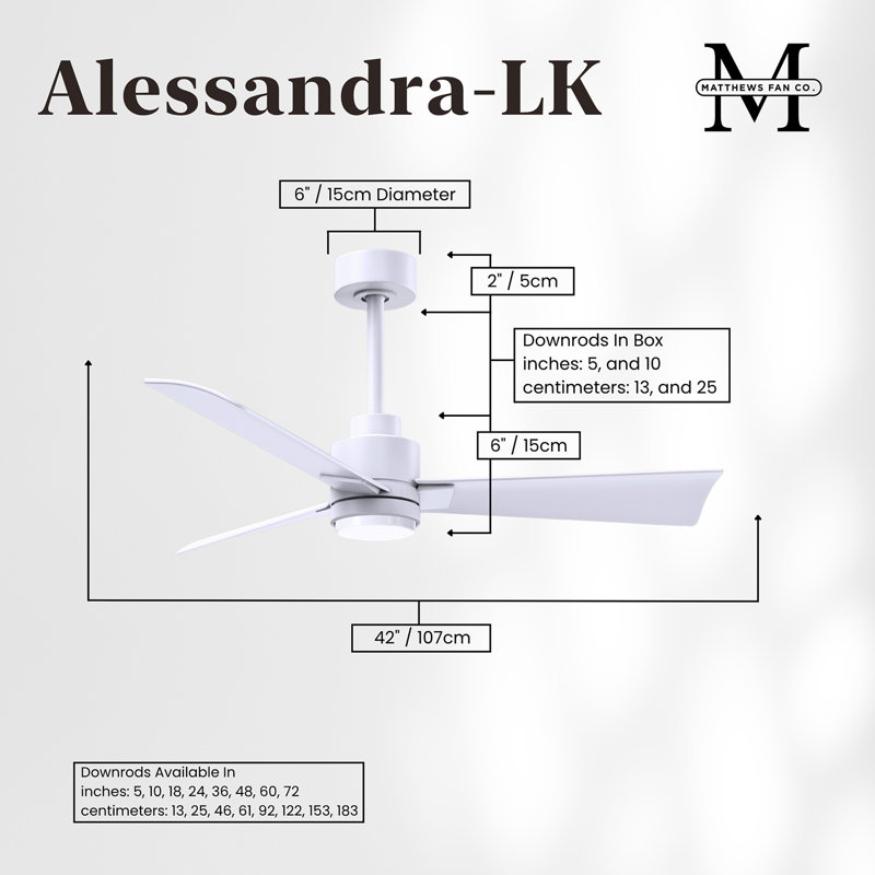 Alessandra - Three Blade Transitional Ceiling Fan -LED, Matte White, Matte White, 42"