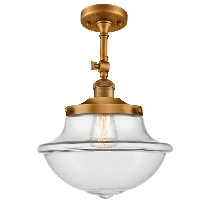 Plafonnier semi-encastré 1 lumière 12 po Baptiste, Ampoule non incluse, Transparent, Laiton brossé