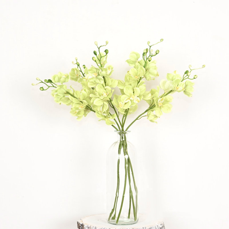Arrangement floral orchidée artificielle 22 po dans un vase en verre, Vert