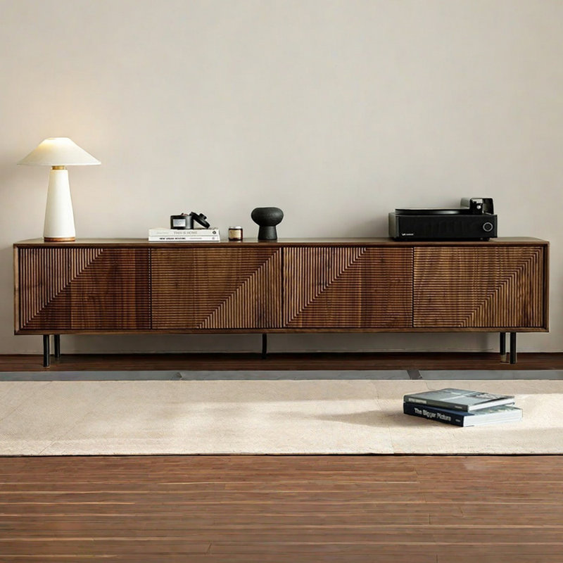 Black walnut solid wood TV cabinet, 86.61"