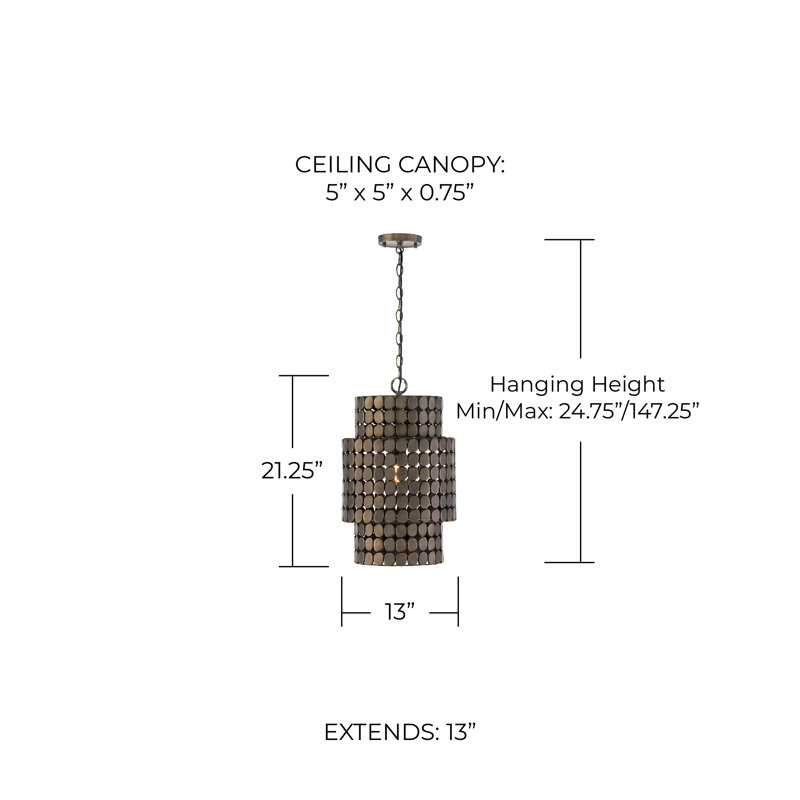 13" W x 21" H 1-Light Medallion Cylindrical Pendant, Dark Brass