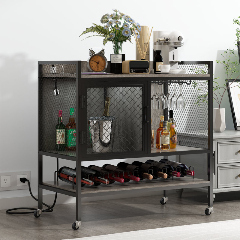 Chariot-bar en métal Zyauna, Gris