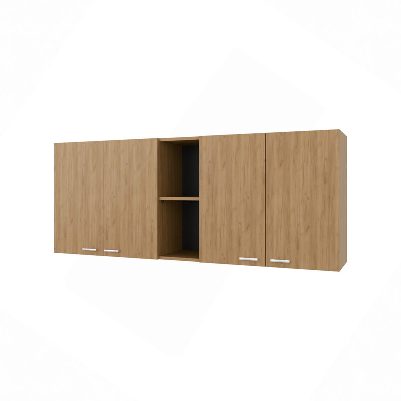 Armoire murale en chêne naturel naturel en mélamine avec 4 portes et rangement ouvert
