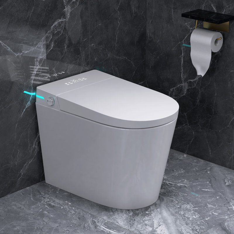 Round Bidet Toilet 1.28 GPF With 23 In. Depth For Small Modern Bathroom 12 In. Rough-In Auto Flush Heating&Drying, White